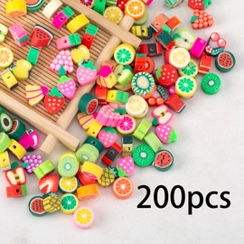 200pcs Fruit Polymer Clay Beads Mixed Fruit Beads Spacer Beads for Bracelet Necklace Jewelry Making