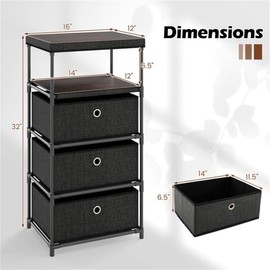Flulep 3-Drawer Fabric Storage Cabinet - Removable Foldable Drawers, Industrial Wood Top, Metal Frame with Anti-Tipping Kits (Rustic Brown/Black)