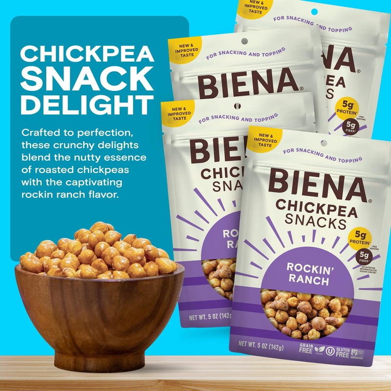 BIENA Chickpea Snacks - Crunchy Roasted Chickpeas - High Fiber