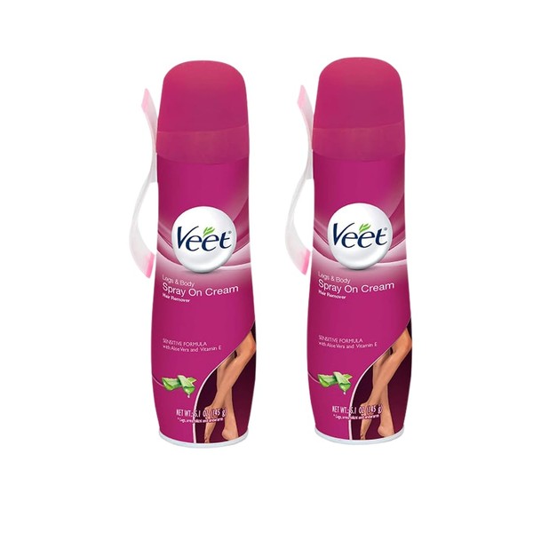 Veet Spray On Hair Removal Cream, 5.1 oz, for Legs & Body (Pack of 2)