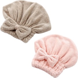 minkissy - 2 turbinas de cabeza rosa para mujer, bandana para cabello de secado rápido, toalla de para mujer, toalla seca para el cabello, envoltura de turbante, envoltura de microfibra para el cabello, gorra de secado para el cabello Miss