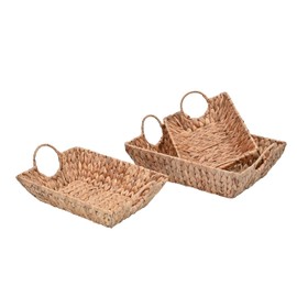happimess TRY2000A-3SET Rowan Bohemian Cottage Handwoven Hyacinth Rectangular Decorative Basket Trays with Handles, Natural (Set of 3) for Storage and Decoration in Bathroom, Bedroom, Living Room
