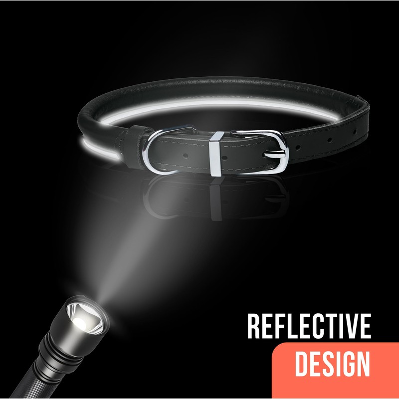 OOPSDOGGY Rolled Leather Dog Collar Reflective Roll Collars for Small