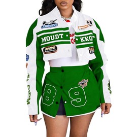 2 Piece Outfits for Women Long Sleeve Crop Jacket Top Bodycon Mini Skirt Set Y2k Streetwear Birthday Club Outfits Green