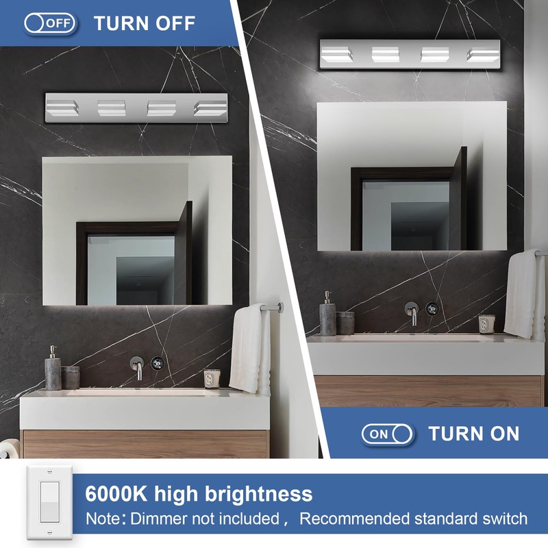 JZEKVN Modern LED Bathroom Lights Fixtures(4-Light),Stainless Steel Chrome Acrylic Wall