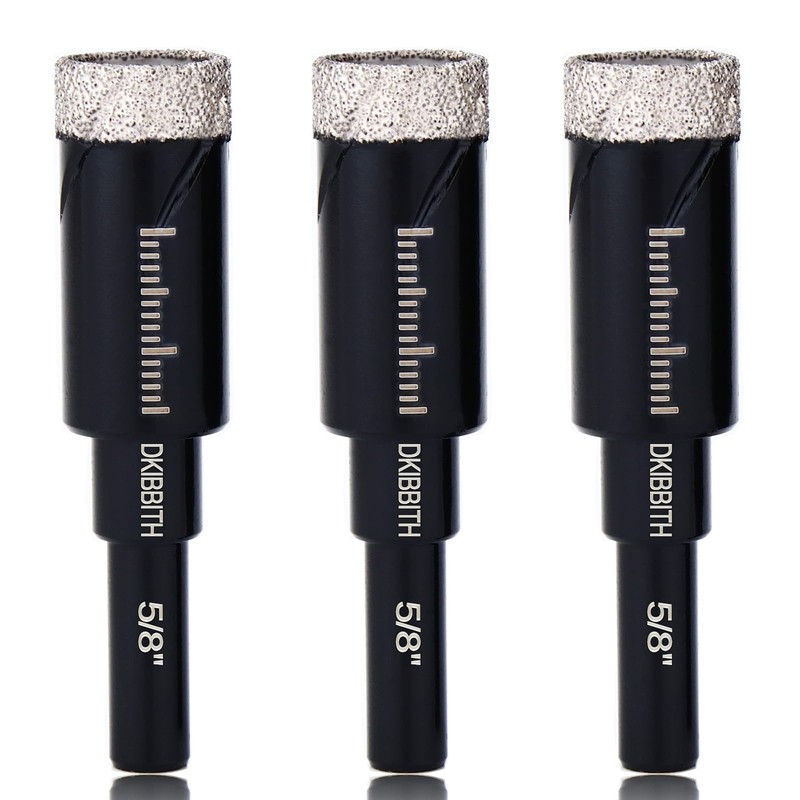 3-Pack 5/8" Dry Diamond Drill Bits Set, 16mm Tile Drill