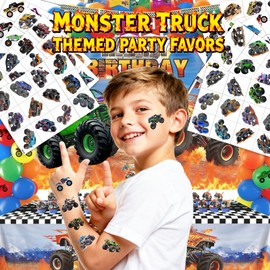 120 PCS Monter Truck pre-Cut Temporary Tattoos for Kids | Monster Truck Themed Birthday Party Favors, Decorations, Supplies; Fake Tattoos Sticker for Goodie Bags Stuffers (Multiple)