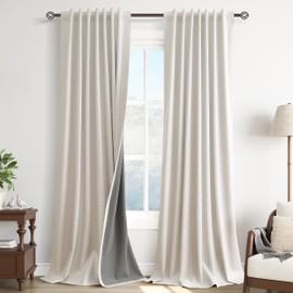 100% Blackout Linen Curtains 84 Inch Length 2 Panels Set Neutral Boho Farmhouse for Bedroom Windows Living Room Darkening Thermal Insulated Drapes Beige Cream Ivory 7ft Long Back Tab Pleated Pocket