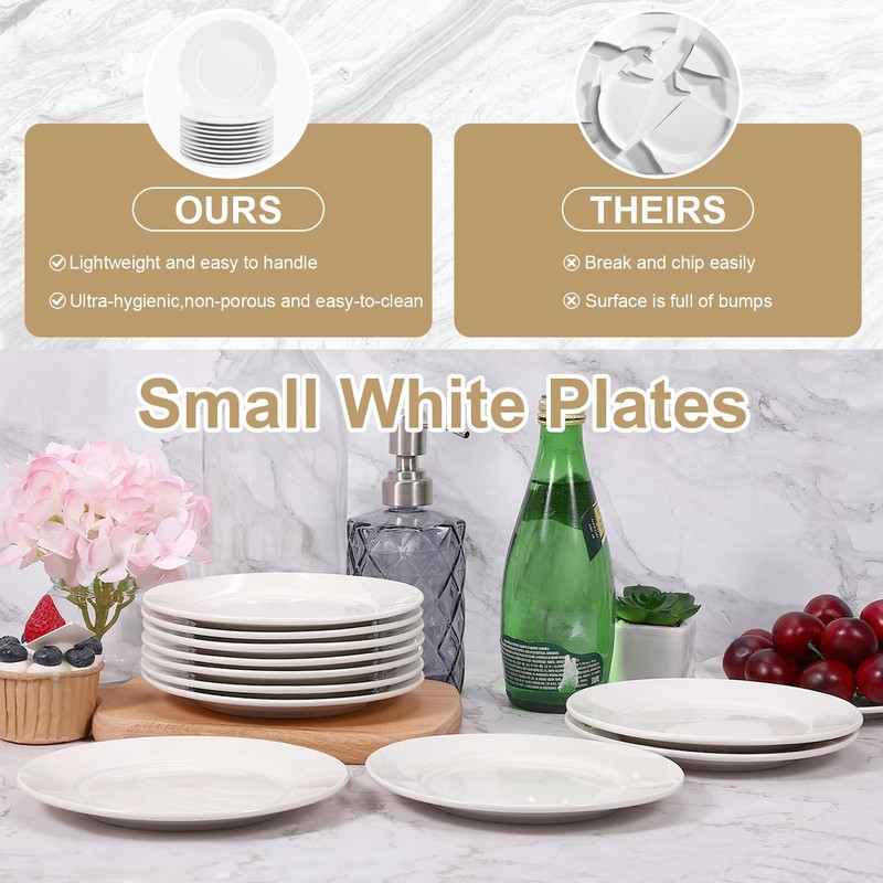 12 Pcs Porcelain Dessert Plates, 8 In Small Appetizer Plates,