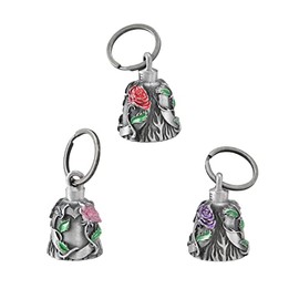 【3Pack】 Motorcycle Bells for Biker Good Luck Guardian Riding Bells with Hanger Motorcycle Accessory or Keychain for Luck (Rose in Heart(Red+Pink+Purple))