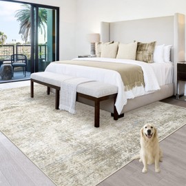 5x7 Washable Area Rug for Living Room: Modern Abstract Rugs Soft Non-Slip Low-Pile Indoor Floor Carpet for Bedroom, Dining Room, Nursery (BeigeBrownBlue, 5'x7')