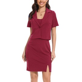 YOUNIFIZ Women's Professional Business Lightweight Blazer Dress Suit Sets 2 Piece Work Office Dress Red