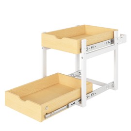 Livofloral Pull Out Cabinet Organizer, 2-Tier 14"W x 15.7"D Heavy Duty Slide Out Wood Shelves Storage Organizer, Pull Out Cabinet Drawer for Kitchen, Pantry, Bathroom