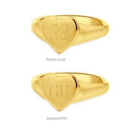 Tuscany Silver Women's Sterling Sliver Yellow Gold Plated 10mm X 9.5mm Heart Signet Ring #L Engraving