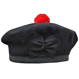Allsafe Traders Scottish Black Balmoral Plain & Traditional Dice Hat with Red Pompom – Scottish Cap for Men & Women (59 cm, Plain Black)
