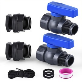 LUOFANT 2 Pack 3/4 Inch Rain Barrel Spigot Kit, PVC Garden Hose Shut Off Valve with Bulkhead Fitting, Rain Barrel Diverter Kit for Water Tanks, Aquariums, Garden Barrel