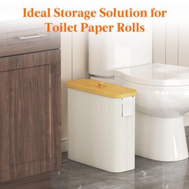 Lifewit 30L Toilet Paper Storage Holder for 12 to 16 Rolls, Free Standing Toilet Paper Basket Stand with Bamboo Lid, Collapsible Fabric Bathroom Organizer Box for Mega Rolls, Large, White