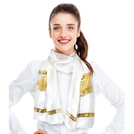 CBC Crown Women's Lightweight Easter Bible Prayer Hands Silk Feeling Satin Striped 13"x60" Fashion Scarf (Pray & Bible - Ivory)