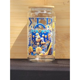 Valencia's DTF Delight Wear Sigma Gamma Rho 16 oz Glass Cup with Bamboo Lid & Straw – Stylish Sorority