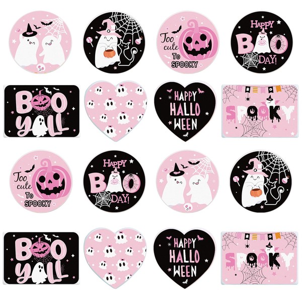 JarThenaAMCS 16Pcs Halloween Silicone Focal Beads Pink Black Cute Ghost