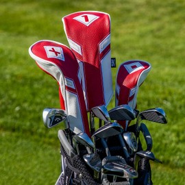 IZZO Golf Premium Headcover Set - Driver, Wood, Hybrid Covers Maroon/White