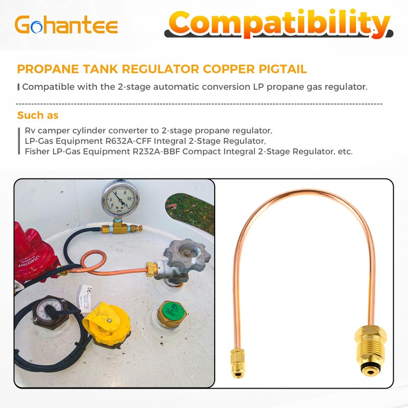 Gohantee Propane Regulator Copper Pigtail POL x 1/4' Inverted Male