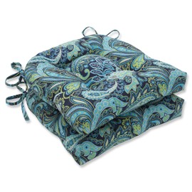 Pillow Perfect Outdoor/Indoor Pretty Paisley Navy Chair Pads, 15.5" x 16", Blue, 2 Pack