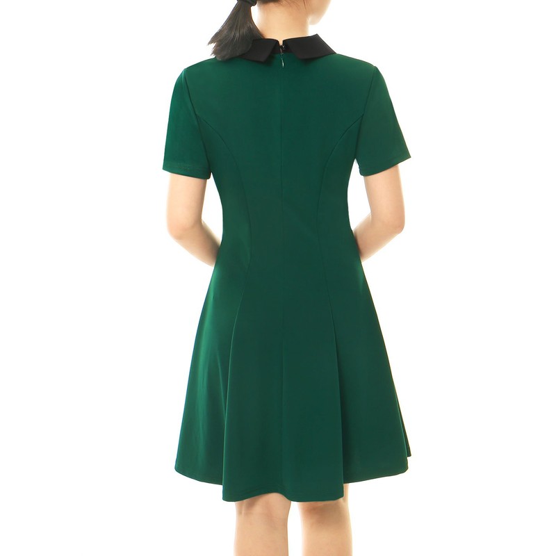 Allegra K Women's A Line Short Sleeve Panel Peter-Pan Collar