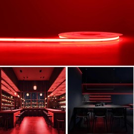 COB LED Tape Light, DC12V, 16.4 ft (5 m), Red (Red) 480 LED/m, Ultra Narrow Width 0.3 inches (8 mm), High Brightness, High Color Rendering (CRI>95), Dotless Uniform Light, Dimmable, Energy Saving
