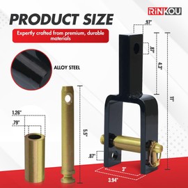 Rinkou 3 Point Quick Hitch Adapter for Tractors - | Easy Install 3 Point Quick Hitch Category 1 Attachment | Includes Link Pin & Sleeve