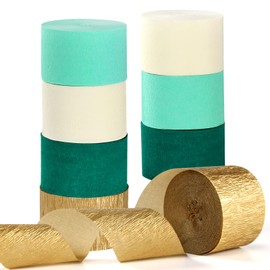 Sage-Green Ivory Gold Party-Decorations Streamers - 8 Rolls Safari Jungle Birthday Baby Bridal Shower Wedding Bachelorette Engagement Crepe Tissue Paper Streamer Garland Decor Panduola