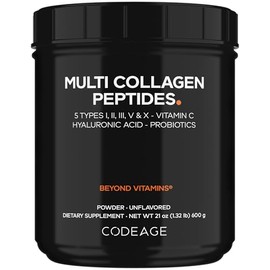 Codeage Suplemento en Polvo con Péptidos de Colágeno y Probióticos de Edición Negra, Vitamina C y Ácido Hialurónico, de Animales Alimentados con Pasto y Criados en Pasturas, Hidrolizados, Cero Carbohi