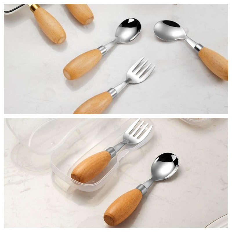 Stainless Steel Fork and Spoon with Wooden Handles, Simple Design