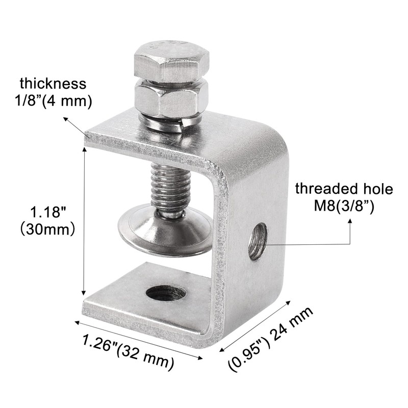 1-1/8” (30 mm) Mini C Clamps Stainless Steel, Small C-Clamp