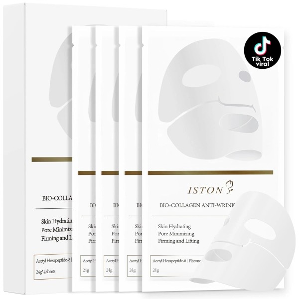 ISTON 4 Pack Collagen Face Mask, Real 4 Count (Pack
