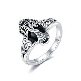 DAYLINLOVE Black Tourmaline Ring 925 Sterling Silver Tree of Life Rings Black Onyx Rings Healing Jewelry Spiritual Protection Gifts for Women (7)
