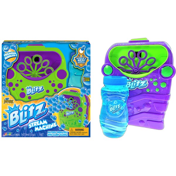 JA-RU Blitz Bubble Machine for Kids w/Bubble Soap Solution (1