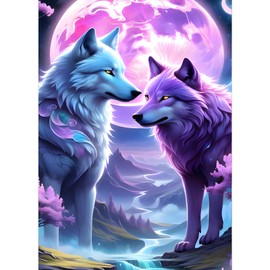 GDYEEH DIY 5D Two Wolves Diamond Art Kits, Moon Wolf Round Full Drill Sparkling Diamond Painting Picture, Dreamland Diamond Painting Art Kits Craft for Adults Beginners, Home Wall Decor 12x16 inch