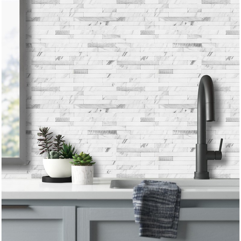 AULIGET 20 Sheets Faux Stone Peel and Stick Backsplash, White