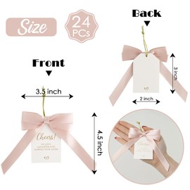 AIMUDI Rose Gold Bottle Bows with Card and Stretch Band 3.5" Wine Champagne Bottle Satin Ribbon Bows Hang Tag Wedding Birthday Beach Party Baby Shower Bridal Shower Christmas Decoration, 24 PCs
