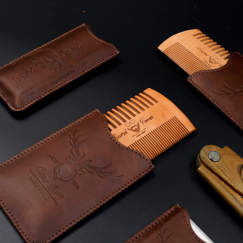 Menesia Wooden Beard Comb & Durable Case for Men Beard,
