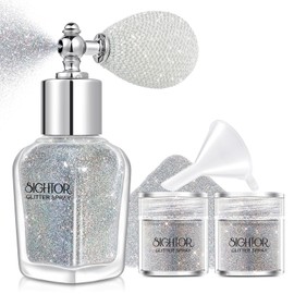 SIGHTOR Body Glitter Spray, 30ML Shiny Spray for Body Hair Face Clothing, Highlighter Powder Spray Shimmer Sparkle Pearl Powder Makeup Nail Art Spray for Stage Makeup Party (Sliver)
