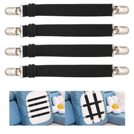 Sofa Cover Holder Straps with Suspenders & Fasteners - Magic Sofa Couch Covers Clip Fasteners, Adjustable Elastic Straps (6-30in/15-75cm) for Sofa Slipcover, Cushion Holders (4, White)