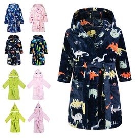 Lodunsyr Kids Bathrobes Toddler Animal Design Robe Boys Girls Dinosaur Bathrobe Flannel Nightgown Children Soft Hooded Sleepwear Unisex Novelty Pajamas 2-9 years