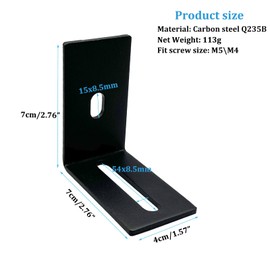 2 PCS Slotted Hole Corner Braces 2¾x2¾x1½ L Shaped Right Angle Steel Bracket 3.2mm Thickness, Heavy Duty 110LB Brackets Black Powder Coated 90° Angle Metal Bracket for Wooden Furniture Timber