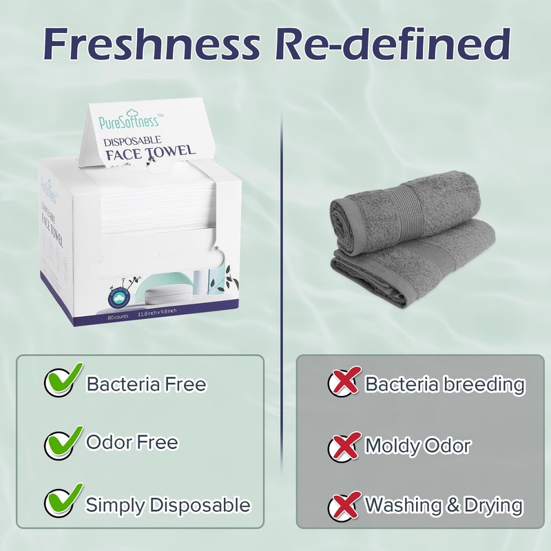 PureSoftness Disposable Face Towel, 100% Cotton, Extra Large 12" x