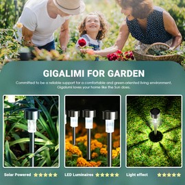 GIGALUMI 16 Pack Solar Lights Outdoor Waterproof,Stainless Steel LED Solar Garden Lights for Patio, Lawn, Yard and Landscape(Cold White)