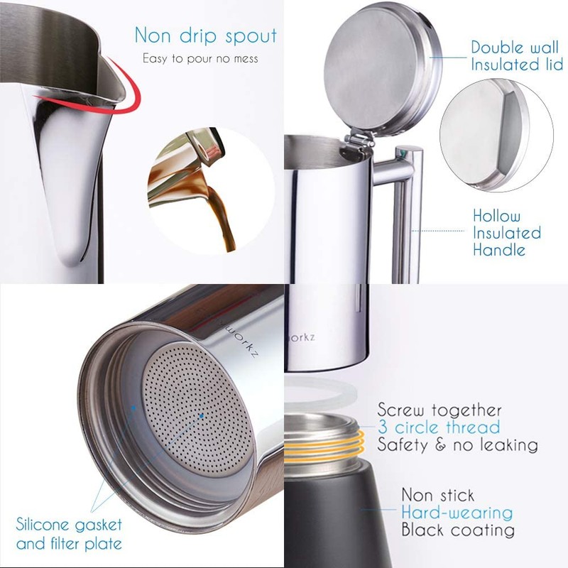 Easyworkz Diego Stovetop Espresso Maker Stainless Steel Italian Coffee Machine