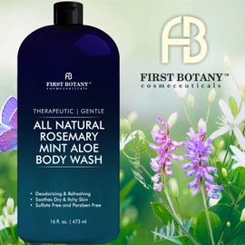First Botany First Botany, ALL Natural Body Wash - Fights Body Odor, Athlete's Foot, Jock Itch, Nail Issues, Dandruff, Acne, Eczema, Shower Gel for Women & Men, Skin Cleanser -16 fl oz (Rosemary Mint)