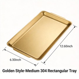 OUSACE Gold Stainless Steel Decorative Tray, Rectangular Metal Platter with Raised Edges, Multipurpose Tray for Coffee Table, Kitchen and Party Display (Medium)